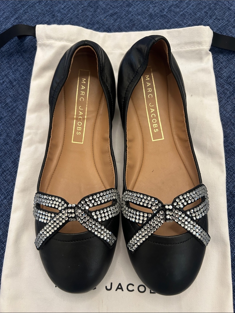 Marc Jacobs Black Crystal Bow Ballet Flats
